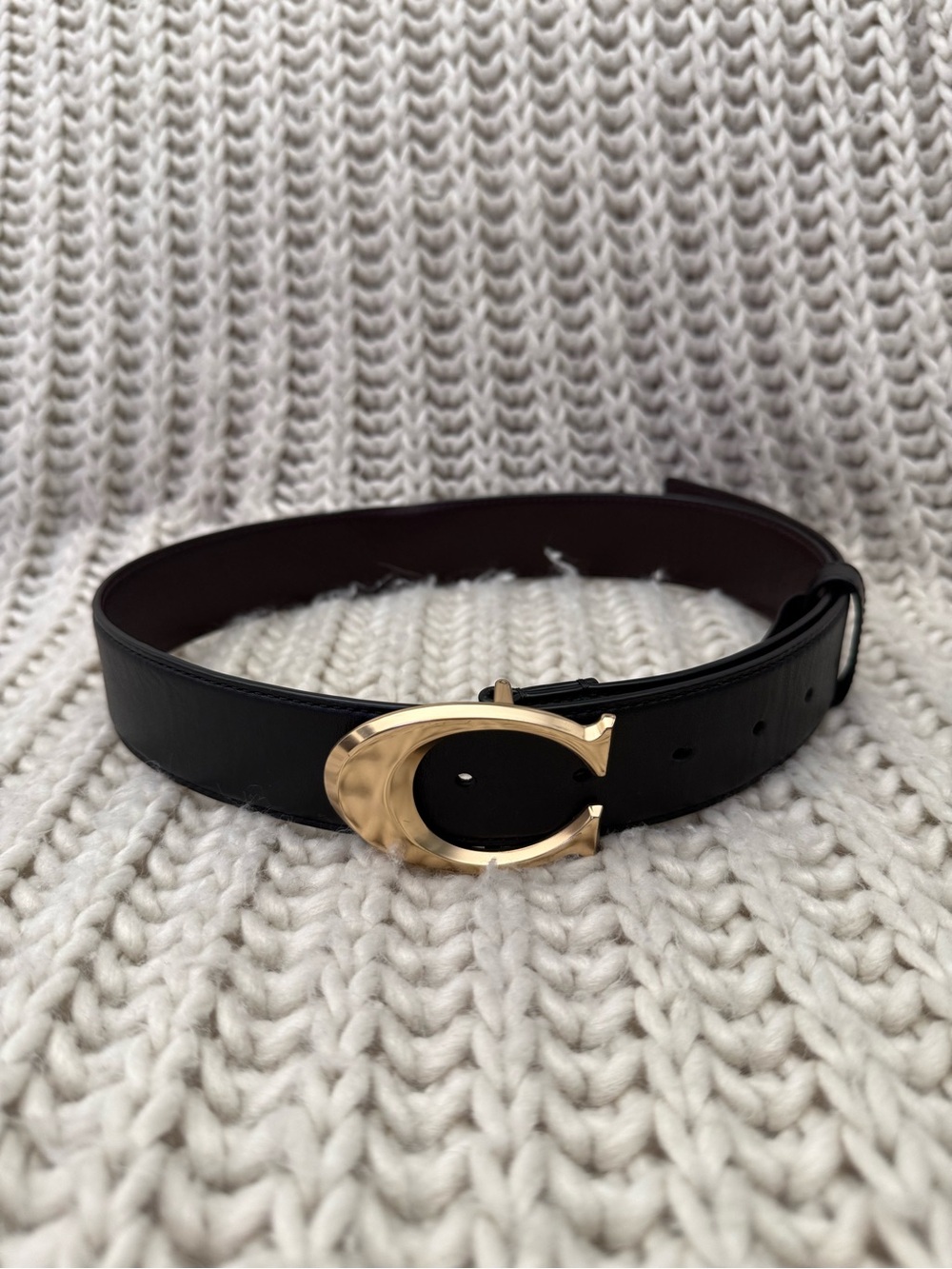 Coach Black Leather Belt with Gold 'C' Buckle SIZE SMALL